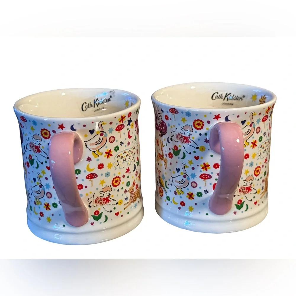 Cath Kidston NWT Qty of 2 Whimsical Animal Patterned Mugs with Pink Handles - Picture 6 of 10